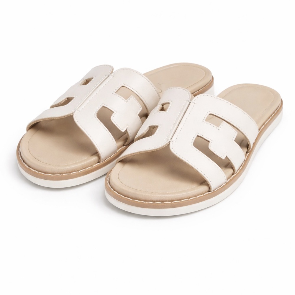 Edelman Valeri Mini Ivory Leather Slide Sandals Girls 12M NIB